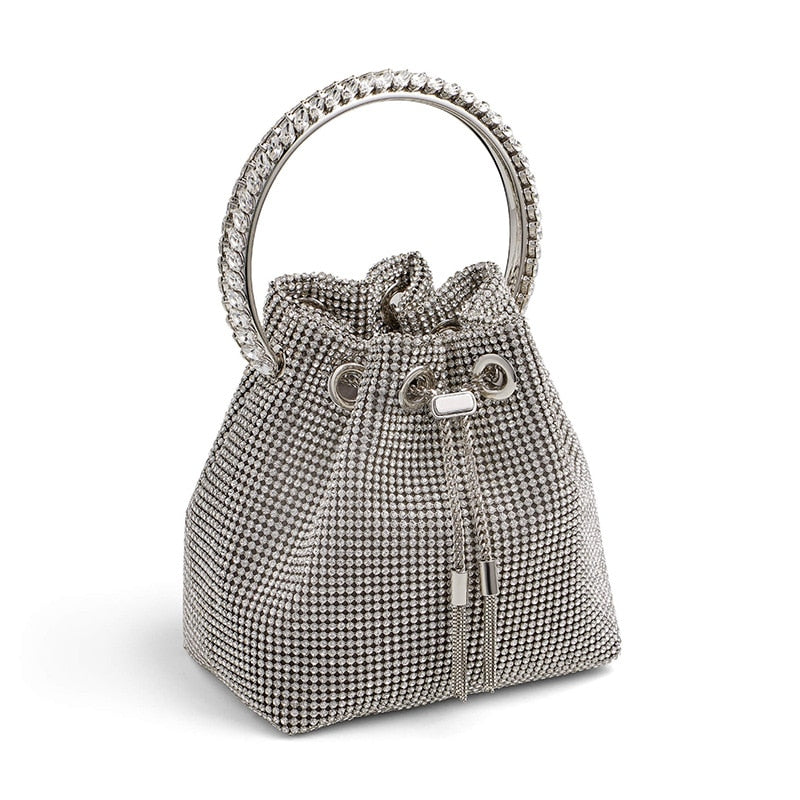Women's Diamond-shaped Grid Embroidery Thread Chain Shoulder Bag Large Bucket  Bag